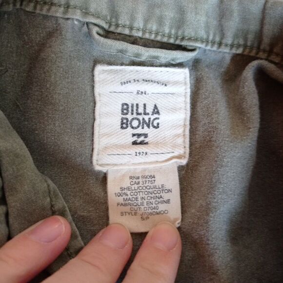 Billabong Military Field Jacket Small S Olive Green Cotton Lightweight Utility - Picture 3 of 9
